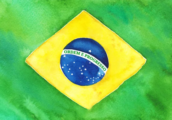 水彩ブラジル ブラジル緑黄青の国旗 — ストック写真