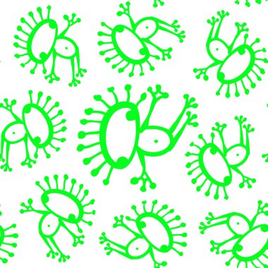 Neon yeşili beyaz doodle uzaylı kurbağa Dikişsiz desen vektör