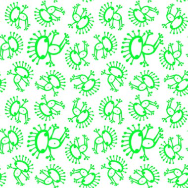 Neon yeşili beyaz doodle uzaylı kurbağa Dikişsiz desen vektör