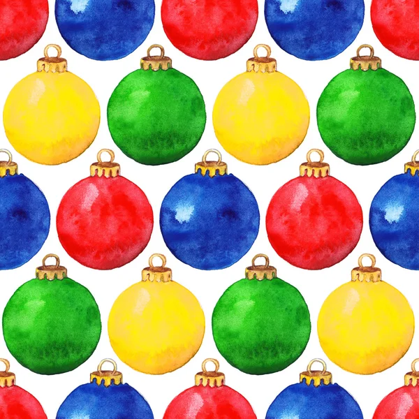 Акварель червоний зелений синій жовтий різдвяний куля безшовна текстура візерунка — стокове фото