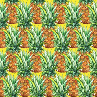 Suluboya ananas egzotik tropik meyve Dikişsiz desen doku arka plan
