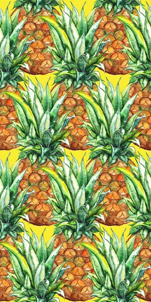 Watercolor pineapple exotic tropical fruit seamless pattern texture background — Stock Photo, Image