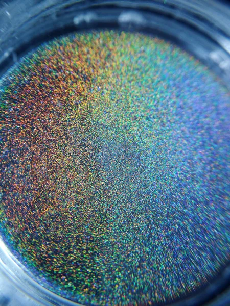 Macro Photo Holographic Rainbow Eye Shadow Pigment Glitter Gloss Cosmetic — Stock Photo, Image