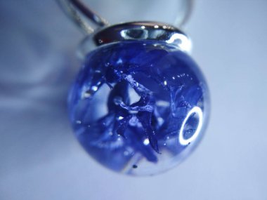 Dried cornflower flower plant epoxy resin ball ring necklace pendant jewelry macro photo clipart