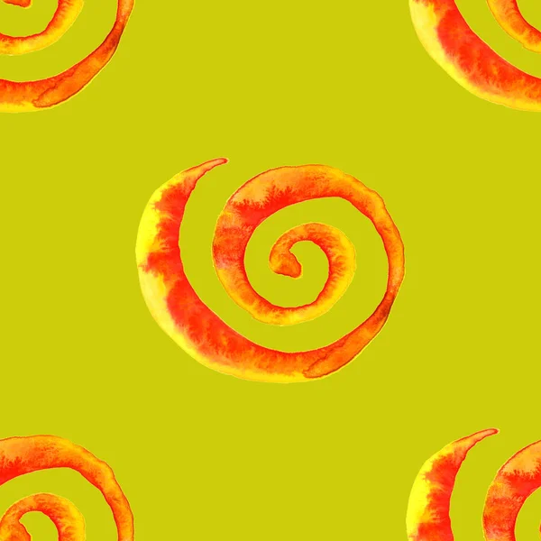 水彩赤オレンジイエロータイ染料スパイラル渦シームレスなパターンテクスチャ背景 — ストック写真