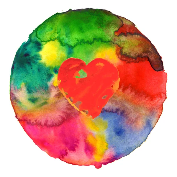 Watercolor Colorful Rainbow Circle Spot Blot Blob Heart Love Texture — Stock Photo, Image