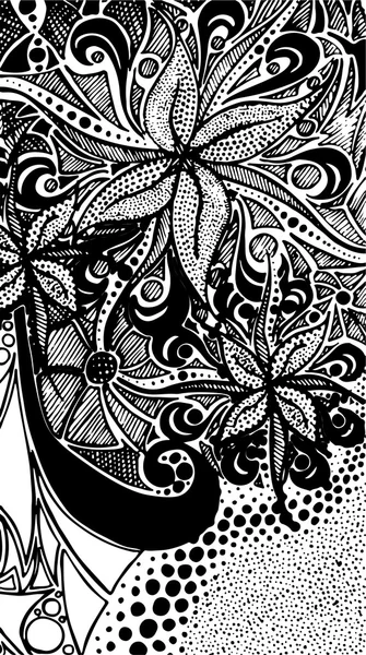 블랙 & 화이트 단색 검정 흰색 zentangle 낙서 패턴 배경 — 스톡 벡터