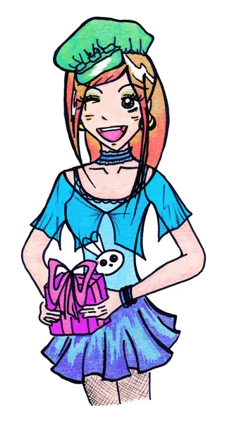 Dziewczyna anime manga kreskówka z ilustracji wektorowych prezent — Wektor stockowy