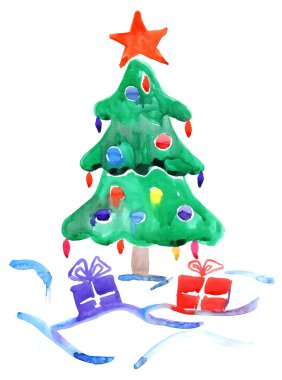 Sulu Boya Noel ağacı