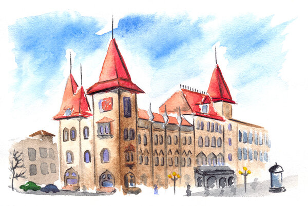 Готическое здание Саратовской консерватории с красными крышами Лицензионные Стоковые Фото