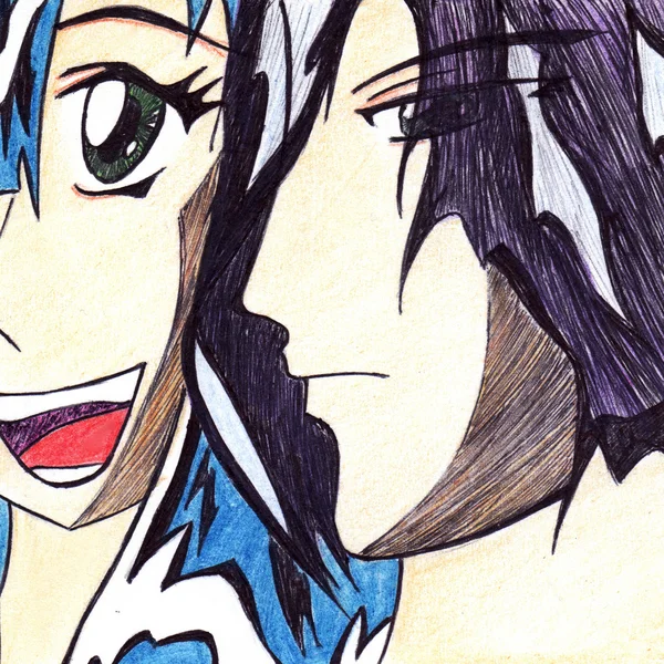 Anime-manga cartoon paar jongen en lachende meisje — Stockfoto