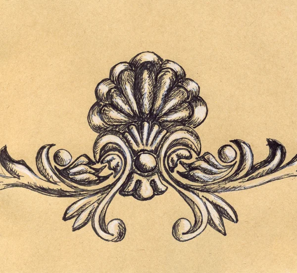 Vintage retro stucco floral decoration craft sketch — Stock Photo, Image