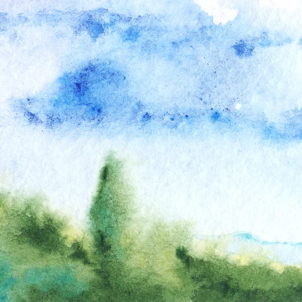 Акварельно-зеленый пейзаж неба — стоковое фото