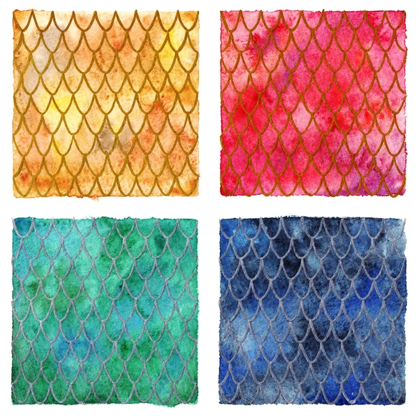 Dragon skin scales pattern texture background four colors set — Stock Photo, Image