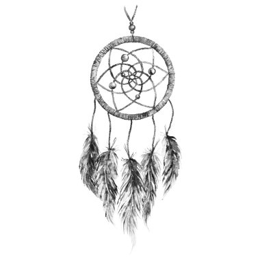 Watercolor black and white monochrome ethnic tribal hand made feather dreamcatcher isolated clipart