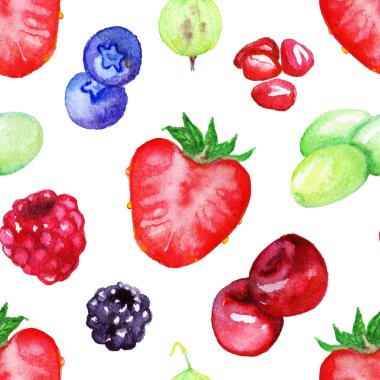 Watercolor berry mix seamless pattern texture background