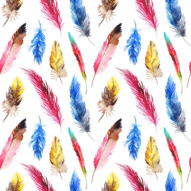 Sulu Boya renkli tüy Dikişsiz desen arka plan dokusu