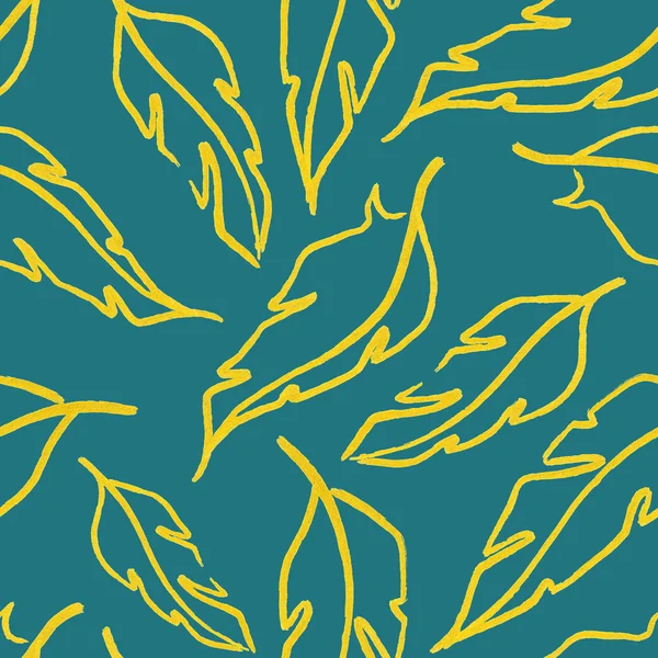 Oro amarillo verde turquesa pluma hoja símbolo sin costuras patrón textura fondo — Foto de Stock