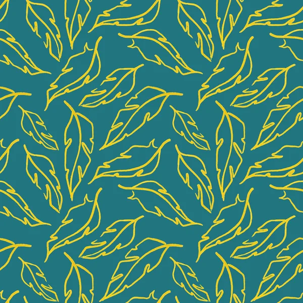 Golden yellow green turquoise feather leaf symbol seamless pattern texture background — 스톡 사진