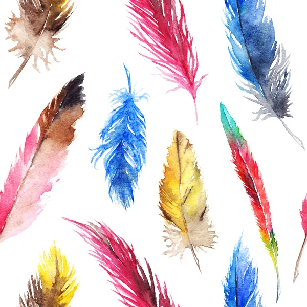 Watercolor colorful feather seamless pattern background texture — Stock Photo, Image