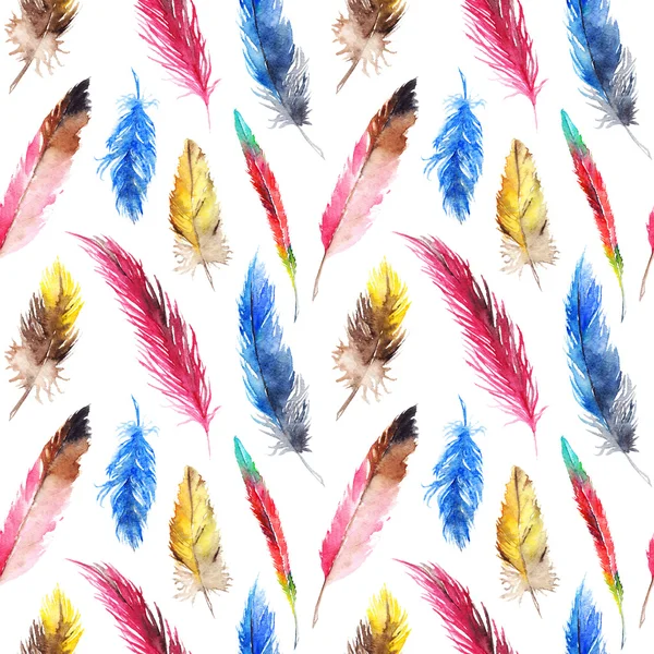 Watercolor colorful feather seamless pattern background texture — Stock Photo, Image