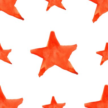 Watercolor red orange five pointed star symbol seamless pattern background