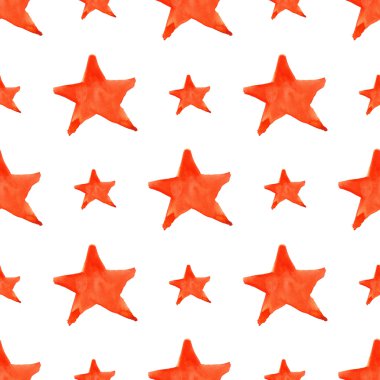 Watercolor red orange five pointed star symbol seamless pattern background
