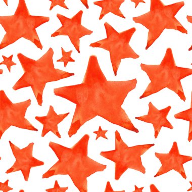 Watercolor red orange five pointed star symbol seamless pattern background