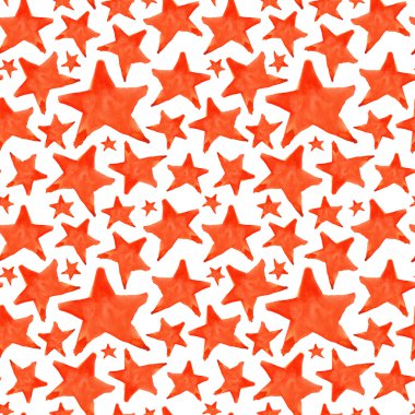 Watercolor red orange five pointed star symbol seamless pattern background