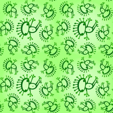 Yeşil doodle uzaylı kurbağa sorunsuz bebek desen arka plan dokusu
