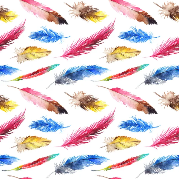Aquarel kleurrijke veren naadloze patroon achtergrondstructuur — Stockfoto