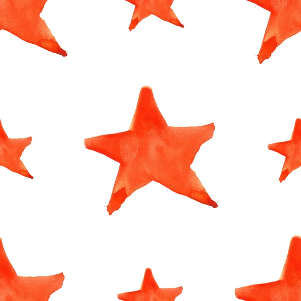 Acuarela rojo anaranjado cinco estrellas puntiagudas símbolo sin costura patrón de fondo —  Fotos de Stock