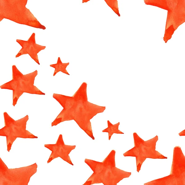 Watercolor red orange five pointed star symbol seamless pattern background — Stock Photo, Image