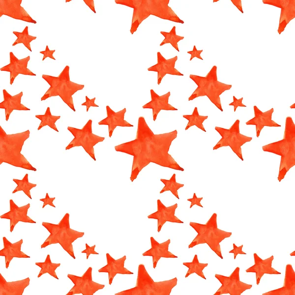 Watercolor red orange five pointed star symbol seamless pattern background — Stock Photo, Image