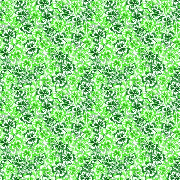Doodle green clover shamrock Saint Patrick's Day seamless pattern — ストック写真