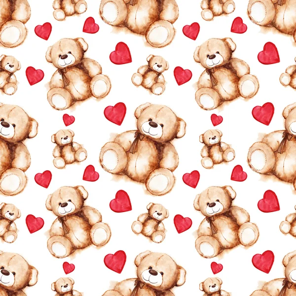 Dibujos animados precioso oso de peluche San Valentín patrón sin costuras — Foto de Stock
