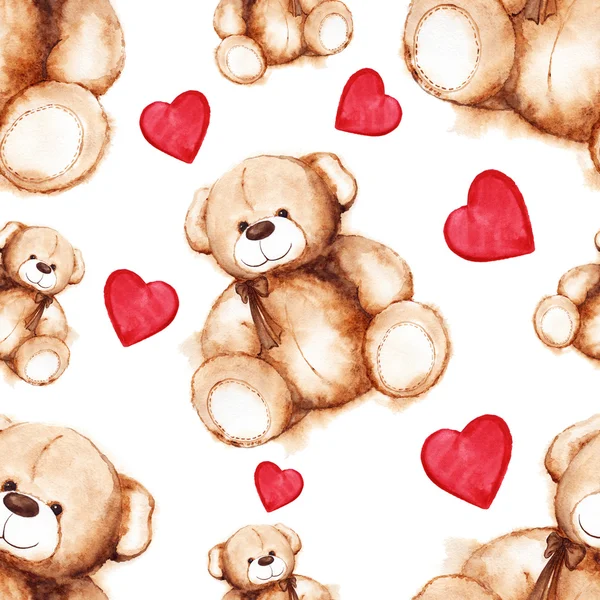 Desenhos animados lindo Teddy Bear Dia de São Valentim padrão sem costura — Fotografia de Stock