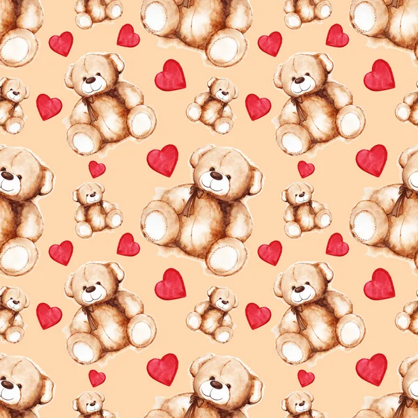Мультфільм lovely плюшевого ведмедика день закоханих безшовні візерунком — стокове фото