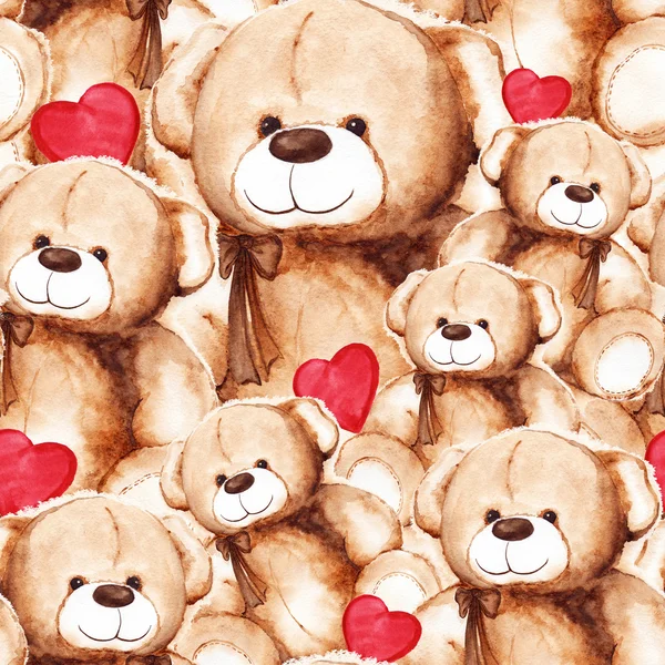 Desenhos animados lindo Teddy Bear Dia de São Valentim padrão sem costura — Fotografia de Stock