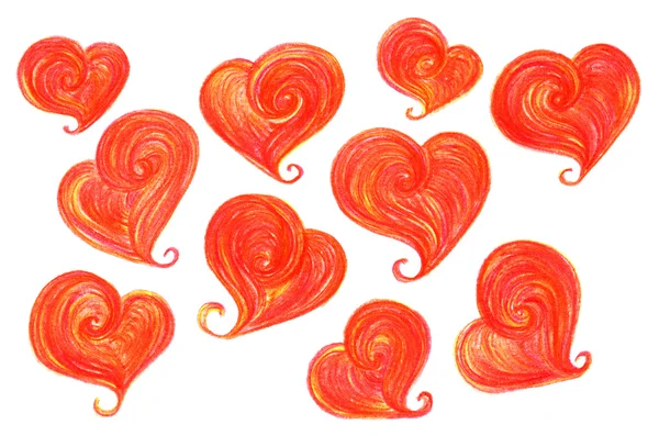 Watercolor red orange heart Saint Valentine's Day set isolated — Stock Photo, Image