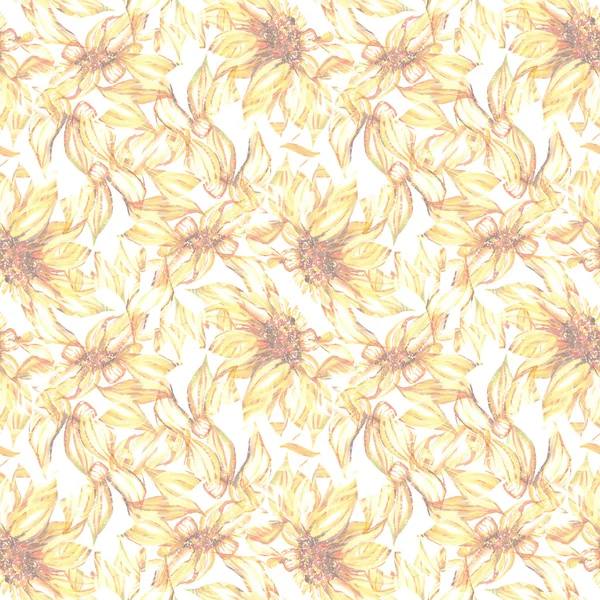 水彩黄色向日葵花无缝图案背景 — 图库照片