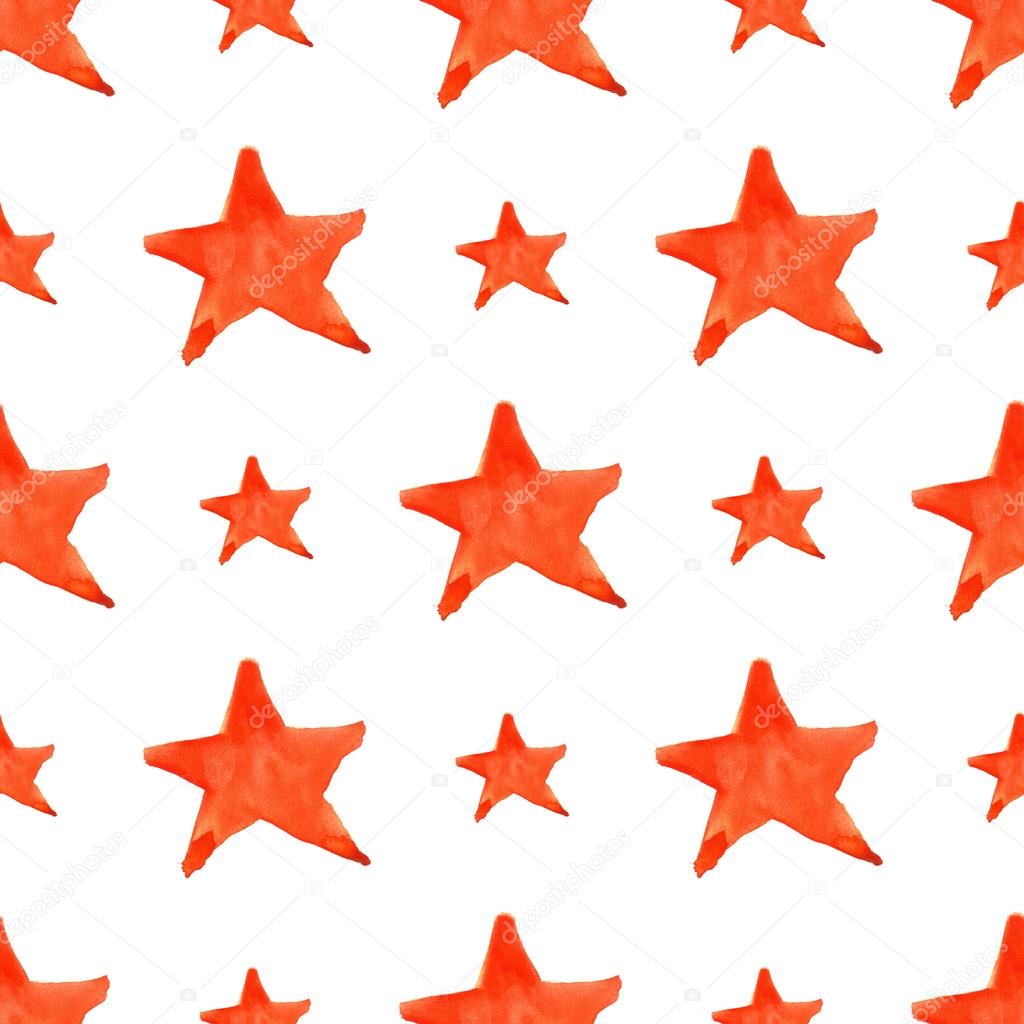 Watercolor red orange five pointed star symbol seamless pattern background