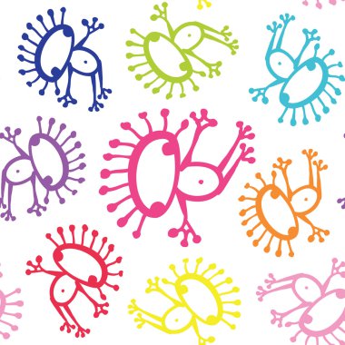 Renkli doodle uzaylı kurbağa vektör Dikişsiz desen arka plan dokusu