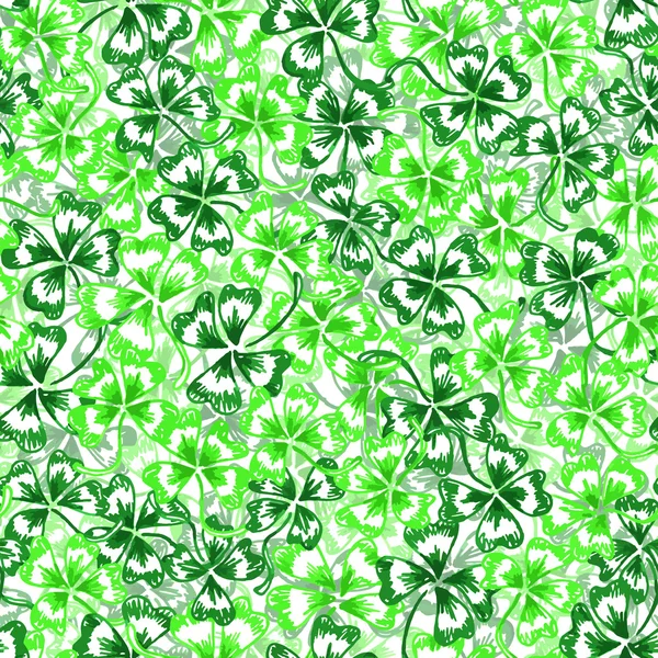 Doodle trébol verde San Patricio Día vector patrón sin costuras — Vector de stock