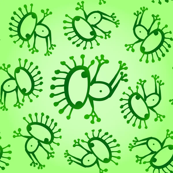Verde doodle rana alienígena sin costuras bebé vector patrón fondo textura — Vector de stock