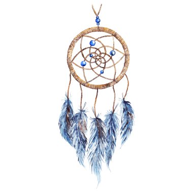 Watercolor ethnic tribal hand made feather dreamcatcher isolated clipart
