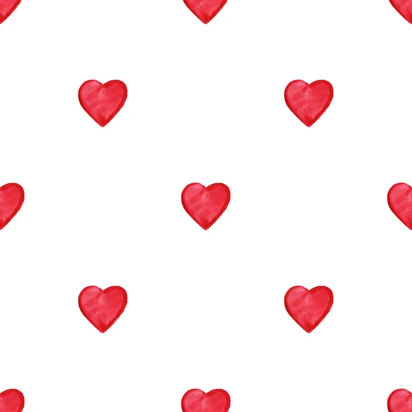 Aquarel rode harten Saint Valentine's Day naadloze patroon — Stockfoto