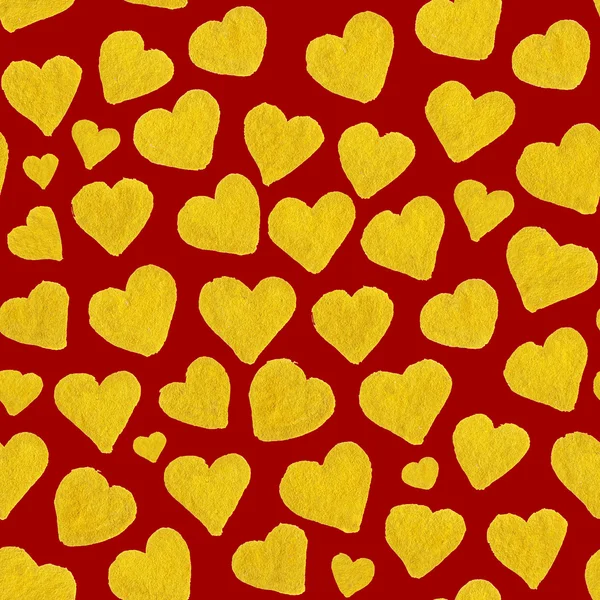 Aquarel gouden harten Saint Valentine's Day naadloze patroon — Stockfoto