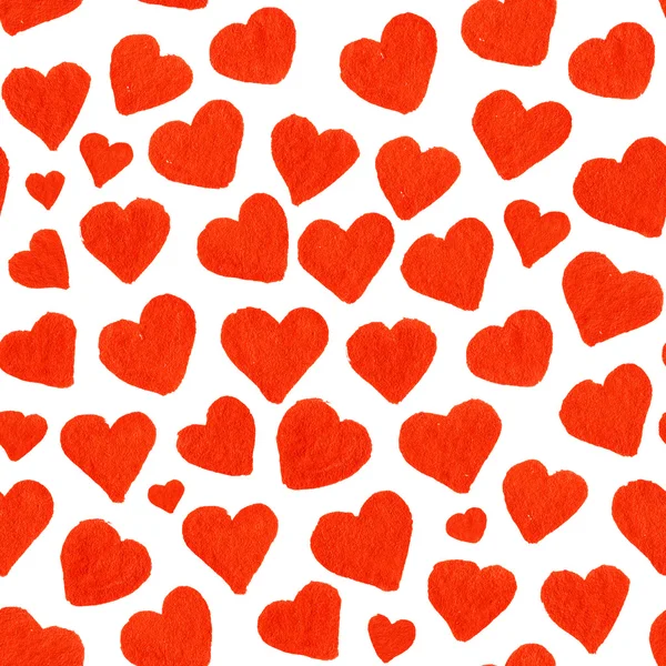 Aquarel rode harten Saint Valentine's Day naadloze patroon — Stockfoto