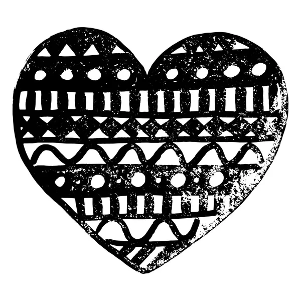 Zentangle doodle tinta preta coração mão vetor desenhado isolado — Vetor de Stock